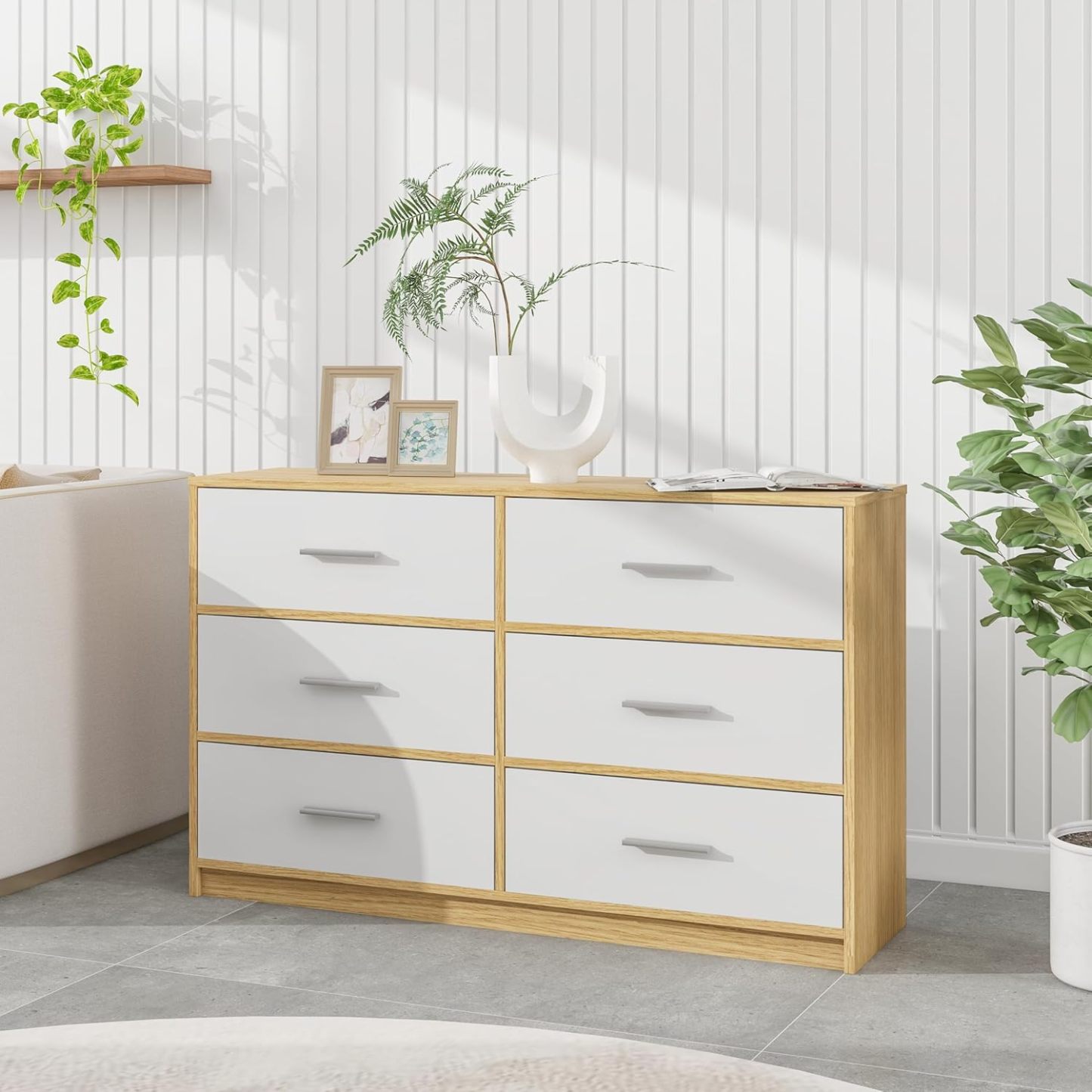 MU:4LIFE Cómoda Elegancia De 6 Cajones, Almacenamiento para Hogar Y Oficina, Organizador Cajonera De Estructura Madera y Cajones De Tela No Tejida y Cubiertas De MDF (Negro y Madera, 6 Cajones)