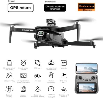 Dron CVCBSER para adultos con cámara de 1080p, control mediante pantalla LCD de 4.5" con resolución 8K HD, retorno automático por GPS, sistema de evitación de obstáculos en cuatro direcciones, cuadricóptero, transmisión de video a 5000 pies y 44 minutos d