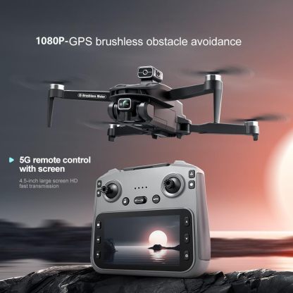 Dron CVCBSER para adultos con cámara de 1080p, control mediante pantalla LCD de 4.5" con resolución 8K HD, retorno automático por GPS, sistema de evitación de obstáculos en cuatro direcciones, cuadricóptero, transmisión de video a 5000 pies y 44 minutos d