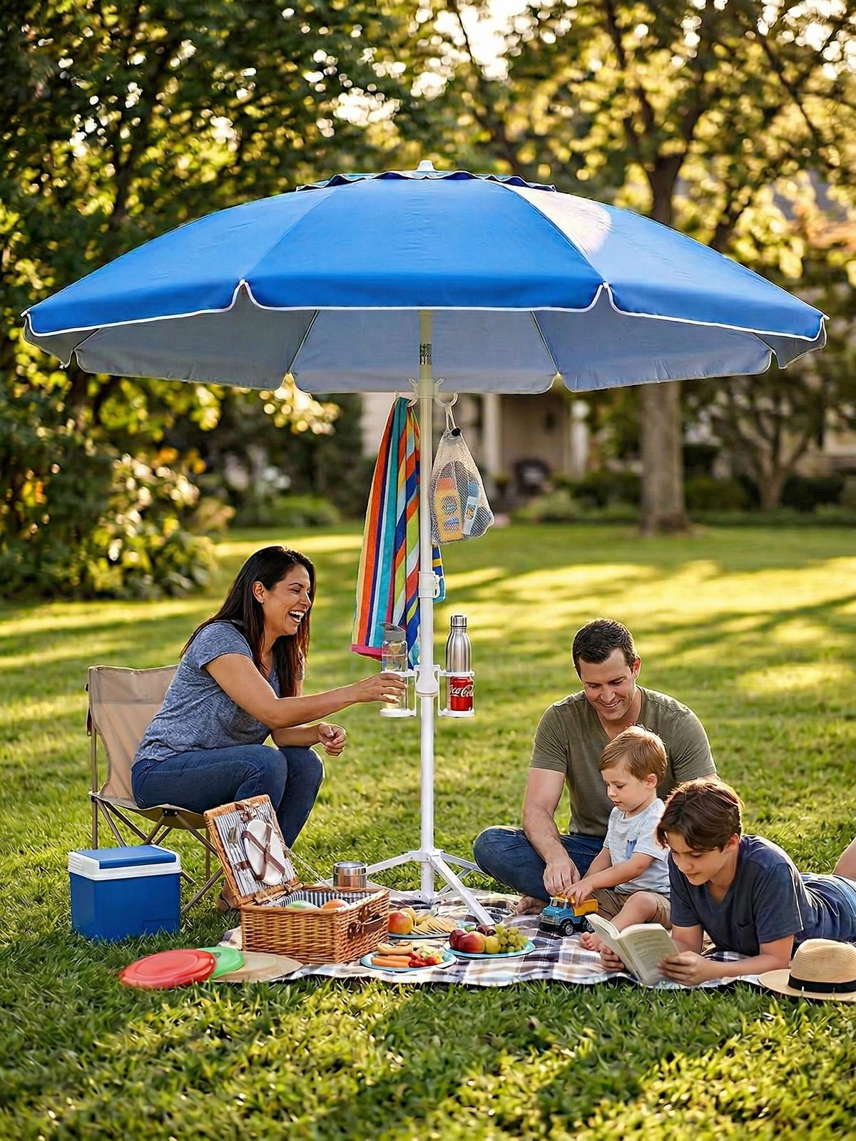 Portable Umbrella with Base Stand, UPF 50+ Outdoor Sun Shade Umbrella with Carry Bag, Built-in Hook & Cup Holders, Adjustable Instant Sun Protection for Game, Sports, Backyard, Patio, Camping, Beach, Fishing, Royal Blue, #Summervibes, #SummerFinds