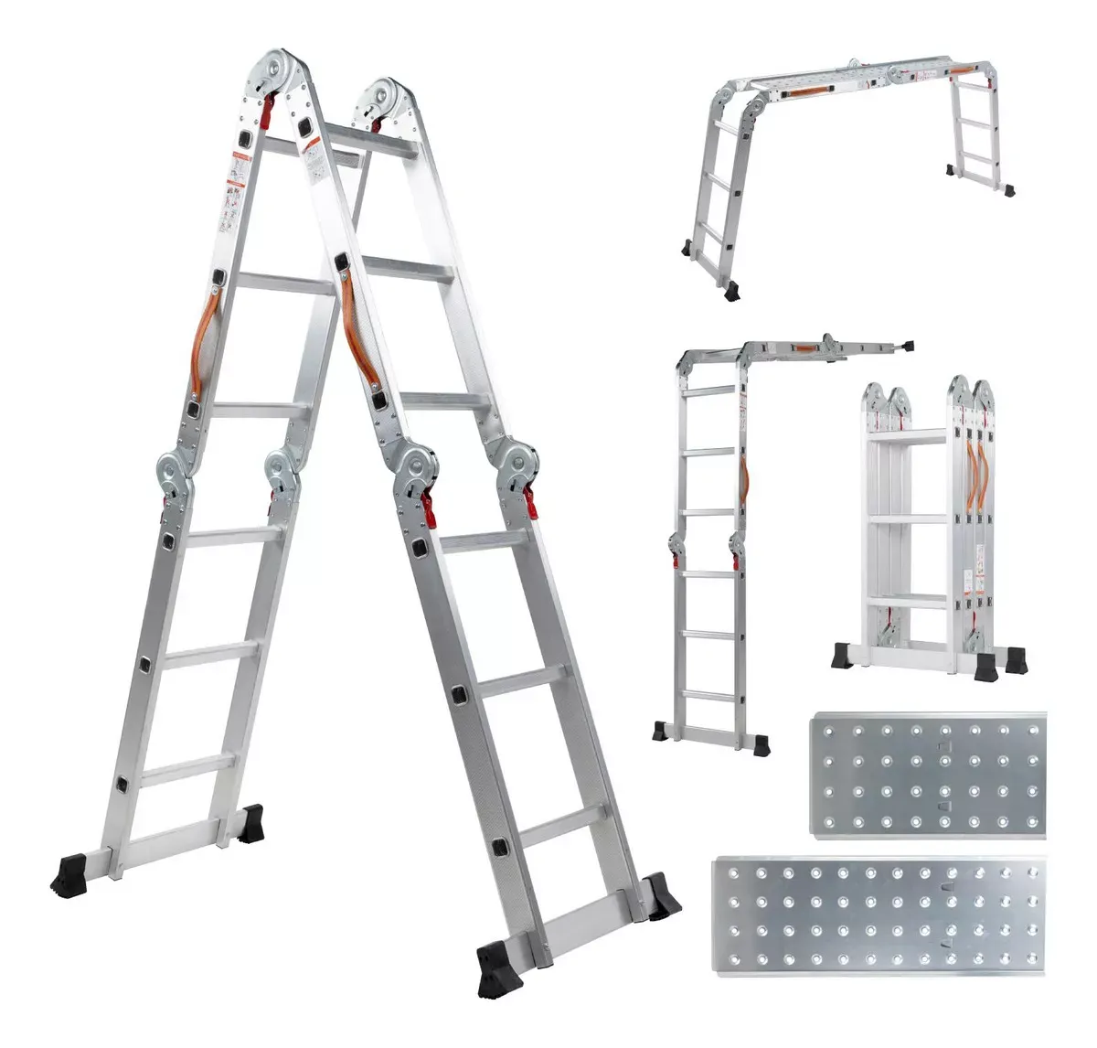 Escalera De Aluminio Multiposiciones Plegable KMEM35 Kingsman De 3.5 Metros Con 12 Peldaños Y Charolas Tipo Tijera Andamio Para 150 kg