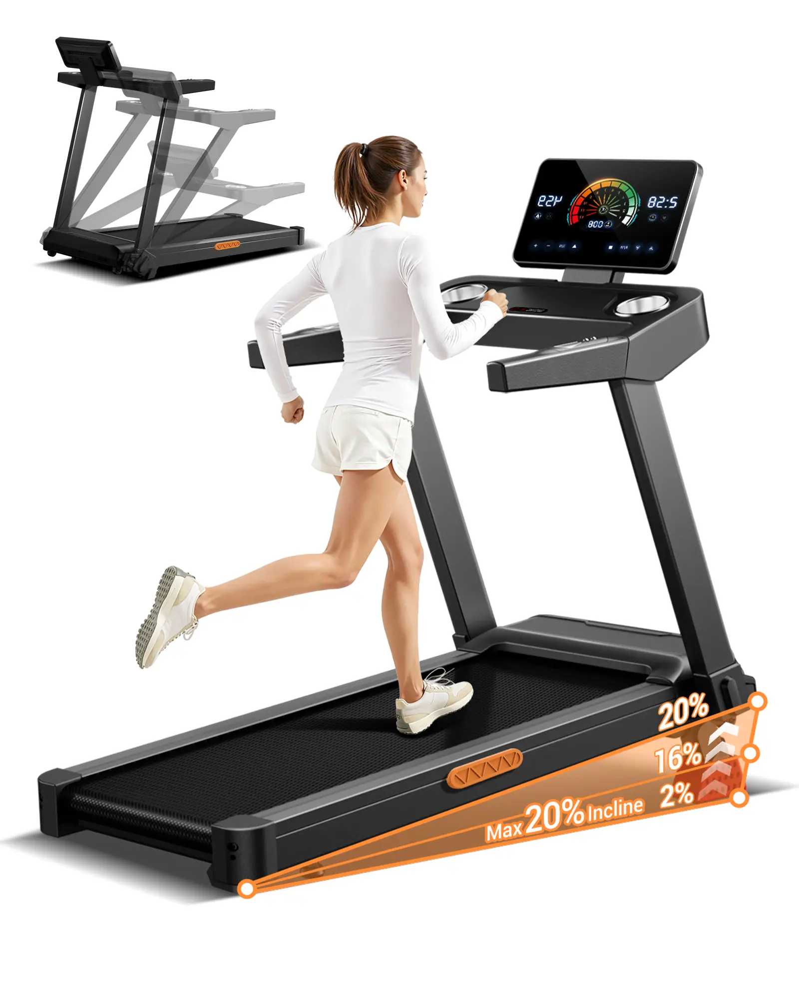 Cinta de correr plegable UMAY con inclinación del 20 % para hacer ejercicio en casa