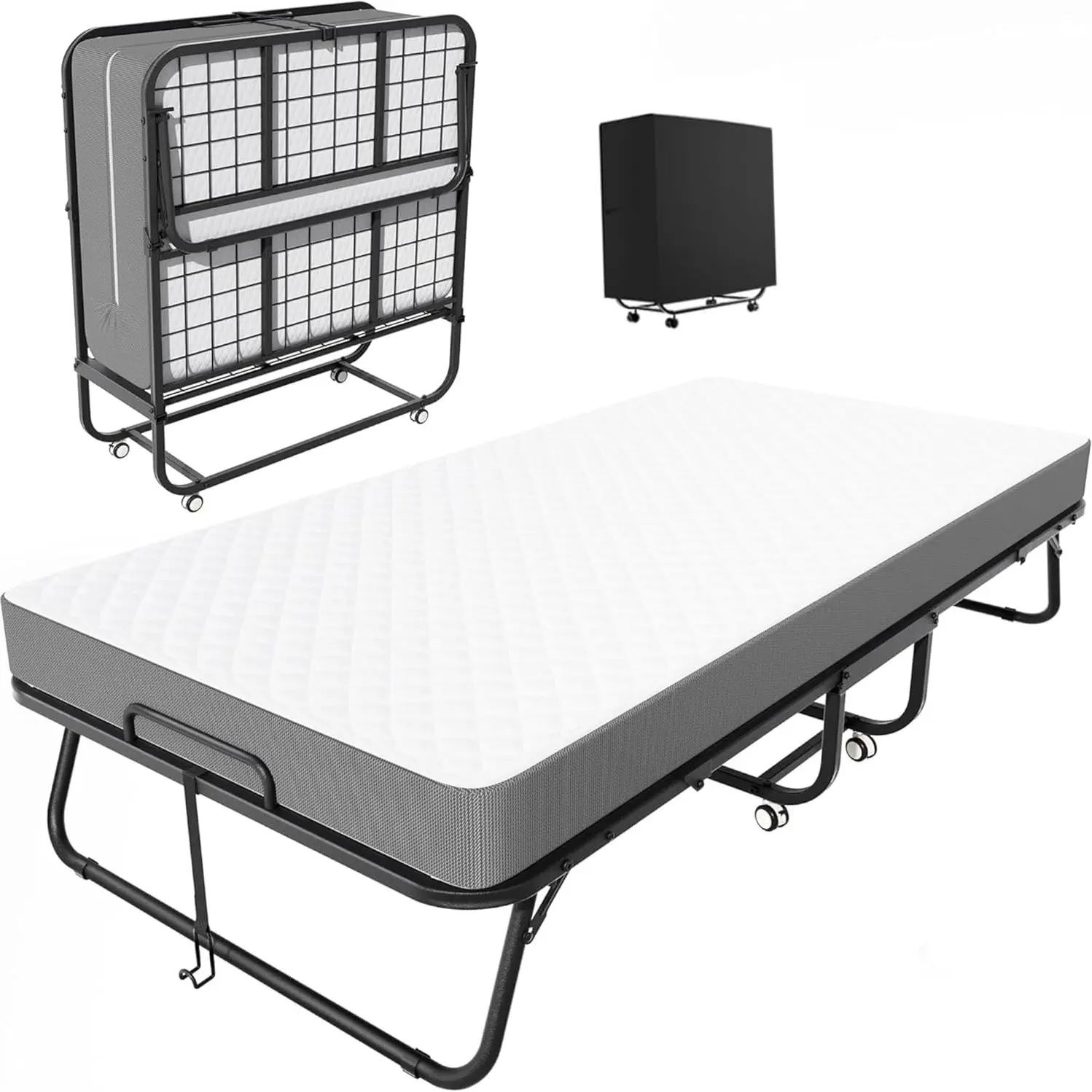 Cama plegable INTERGREAT con colchón, cama con ruedas