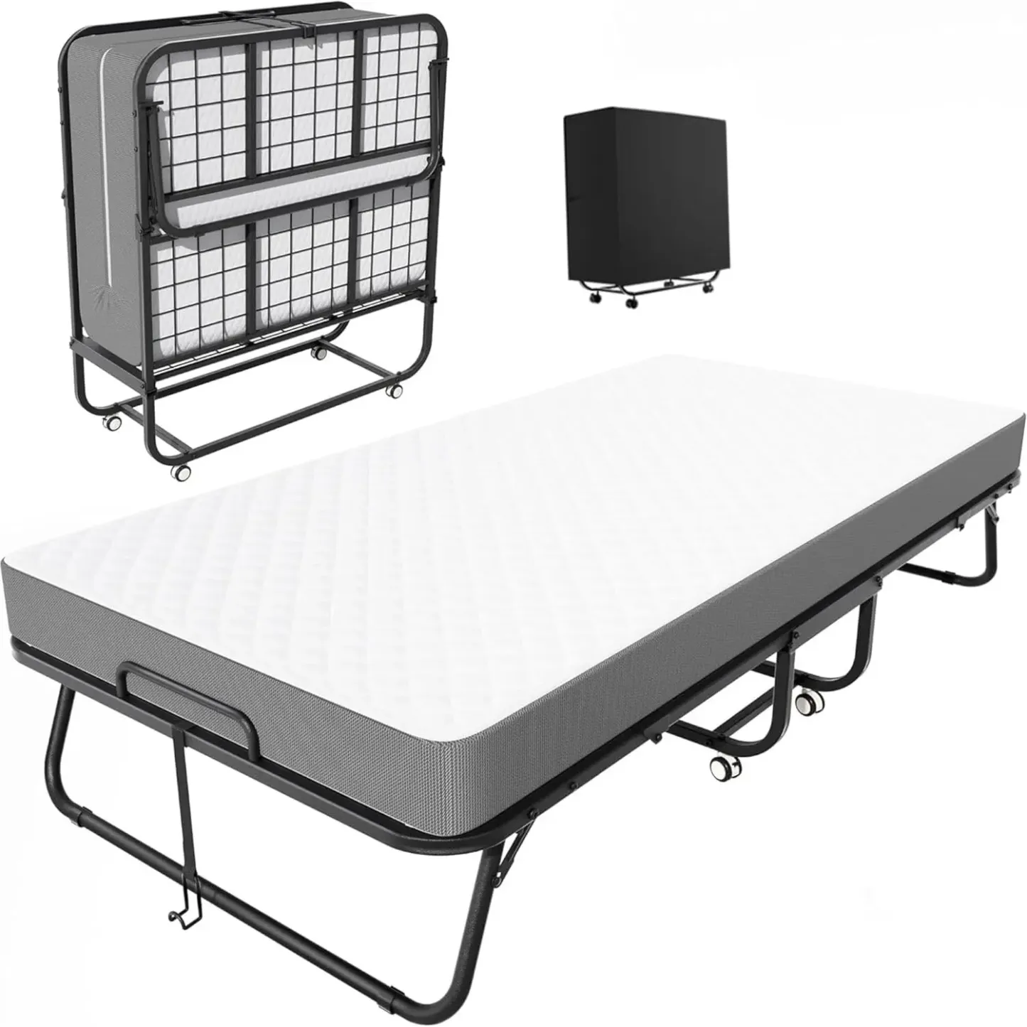 Cama plegable INTERGREAT con colchón, cama con ruedas