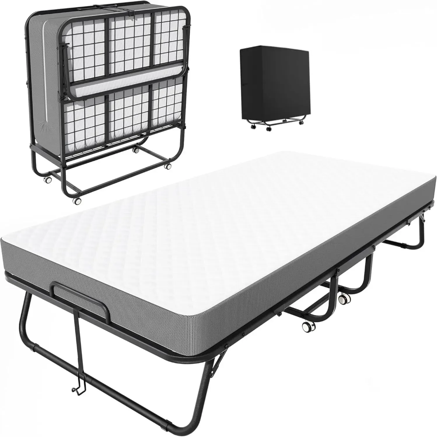 Cama plegable INTERGREAT con colchón, cama con ruedas