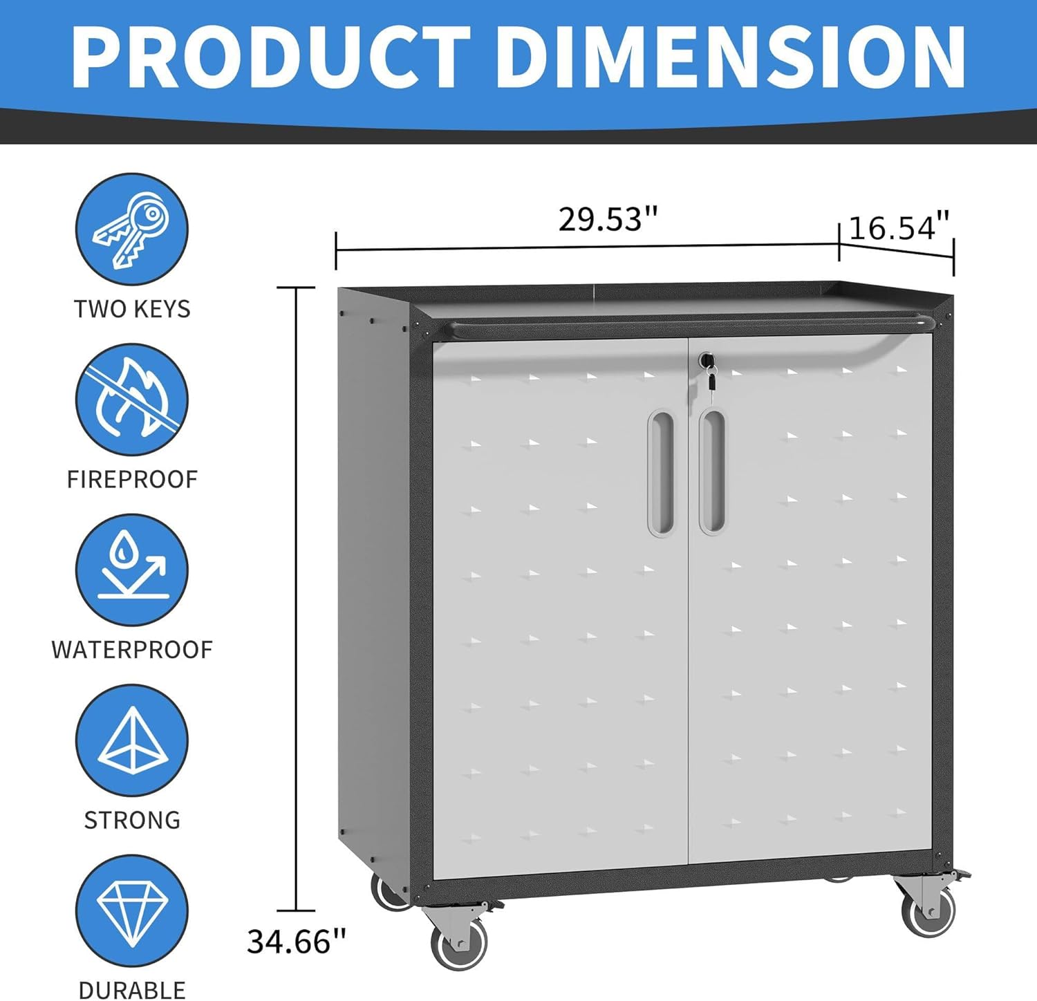 BIZOEIRON - clóset de almacenamiento de metal con ruedas, clóset de cochera con 1 puerta y 4 cajones, almacenamiento de herramientas rodantes, requiere montaje, color negro