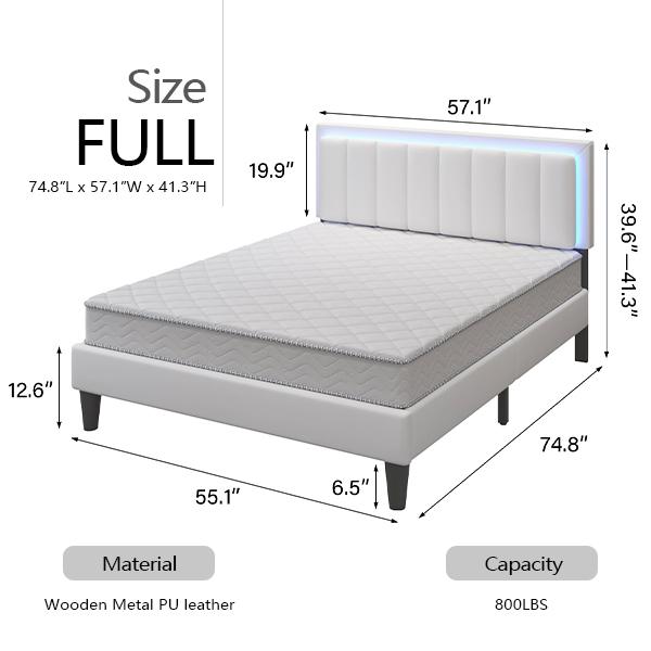 [SummerSale] HOMBCK Led Bed Frame, No Mattress, Soft Modern Bed Frame with Luxury Leather Headboard, APP Adiust the Light, No Box Spring Needed #home essentials#back to school Modern Bedroom Furniture Marshmallow Bed Frame
