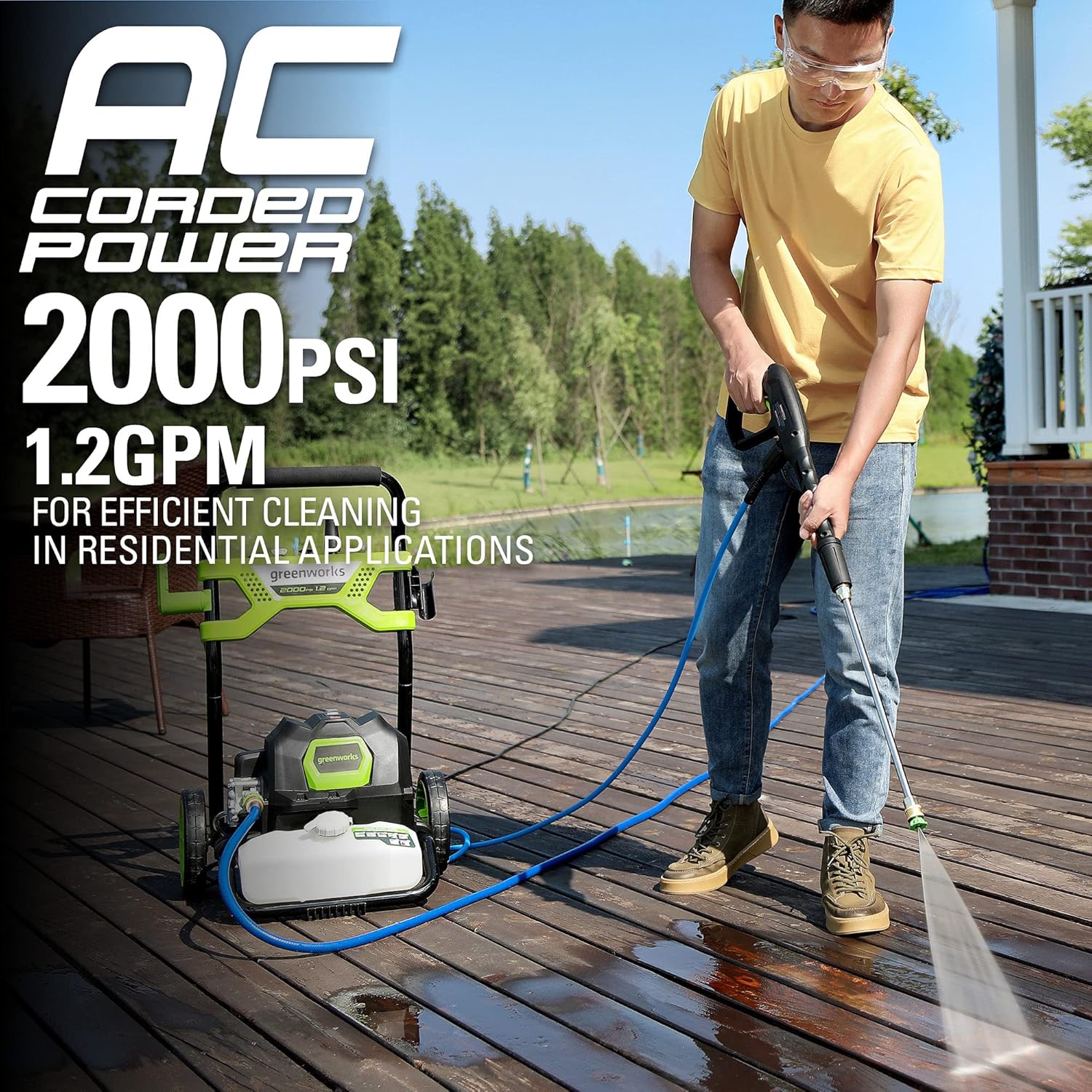 Greenworks Lavadora a presión GPW2003 (Marco Abierto), 2000 PSI 1.2 GPM, Hidrolavadora con garantía Premium