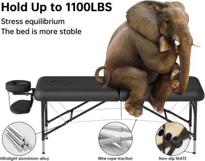 CLORIS - Mesa de masaje profesional de 84 pulgadas, portátil, de aluminio reforzado, con capacidad para hasta 1000 libras, 2 plegables, ligeras, para spa, salón, tatuaje, cama de masaje, altura