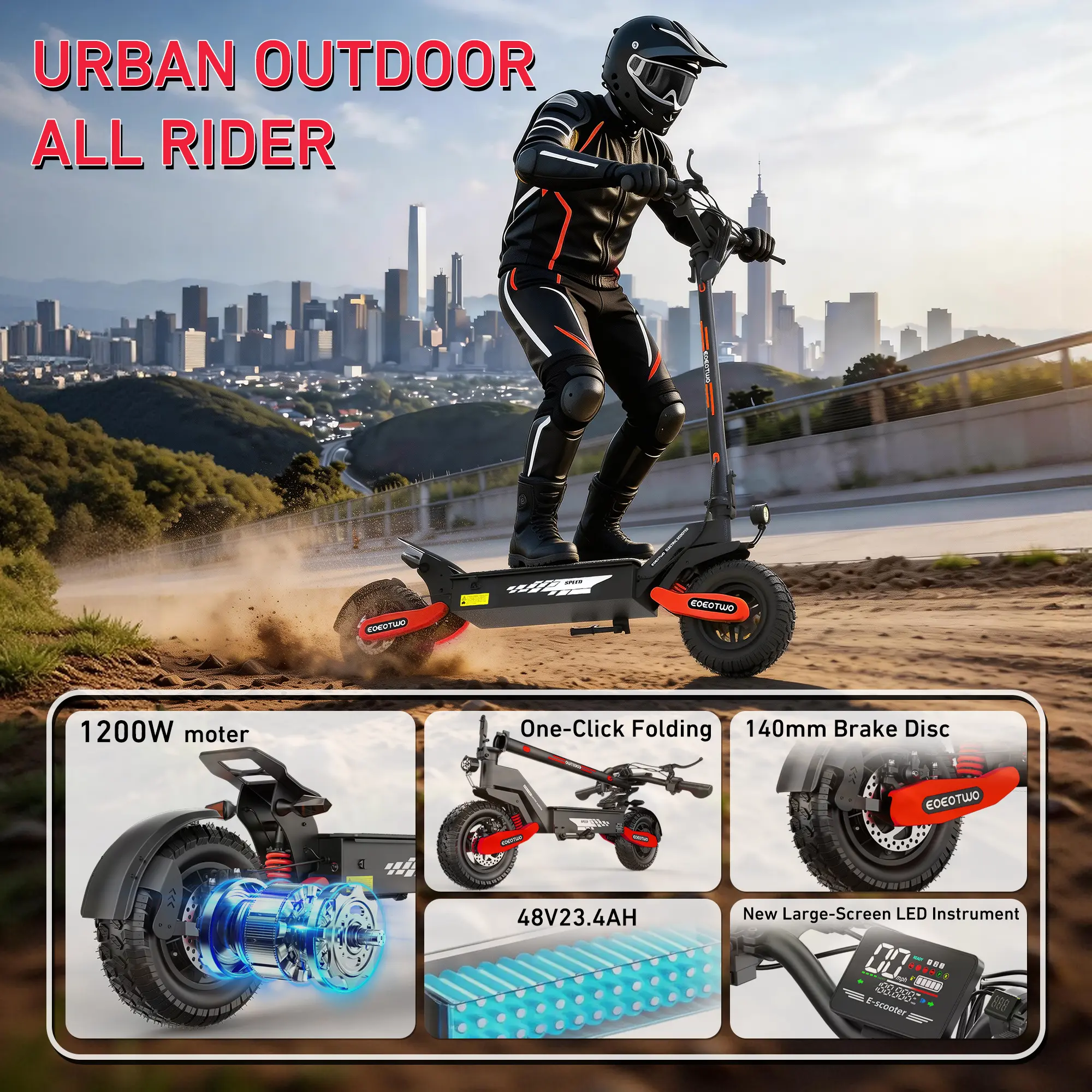 Patinete eléctrico EOEOTWO GT06 con motor de 1200 W y autonomía de 64 km.