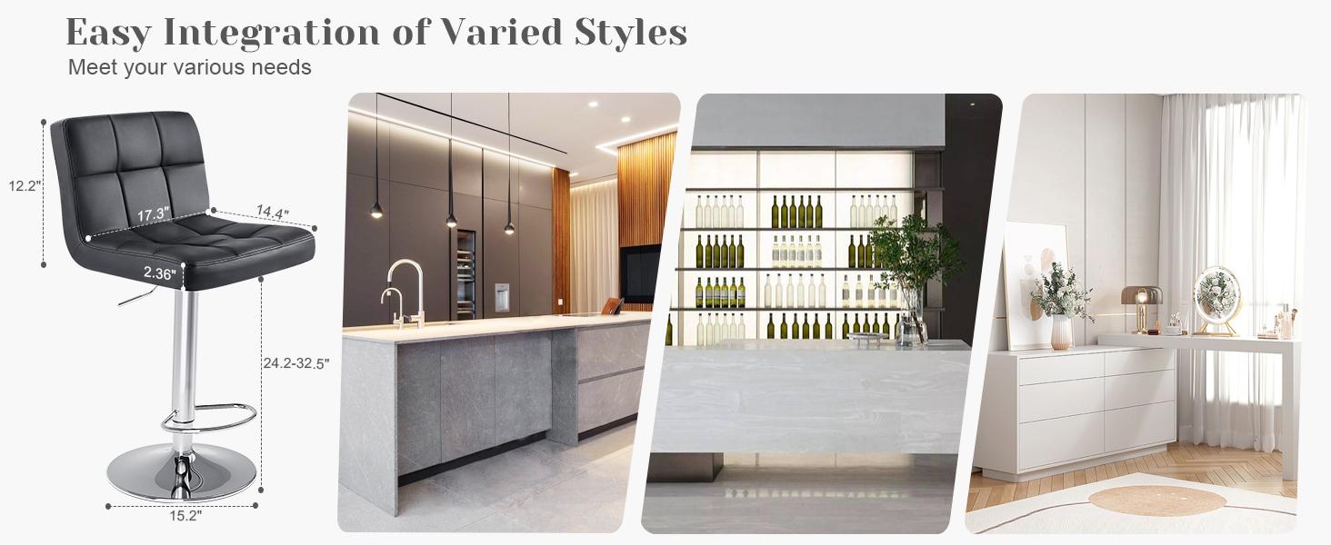 【Summer Sale】 Sweetcrispy S-Adjustable Height Barstools - PU Leather Swivel Chairs with Hydraulic Lift, Thick Seat Cushions, Backrests, Steel Frame, Home Decor Kitchen Counter Height Furniture