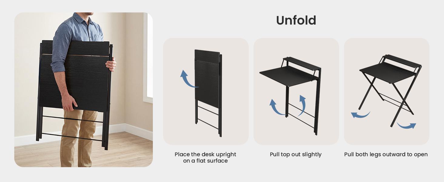 Sweetcrispy Minimalist Modern Foldable Desk - No Assembly Needed, 2-Tier Compact Laptop Desk with Shelf, Modern Style Space-Saving Computer Table for Apartment Home Office, Compact Laptop Desks, Minimalist Modern Desks
