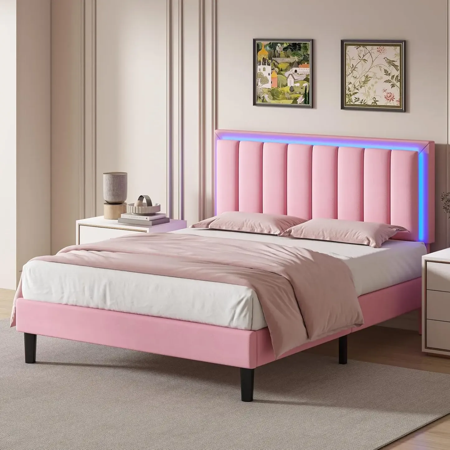Estructura de cama HOMBCK con iluminación LED y cabecero de cuero de lujo