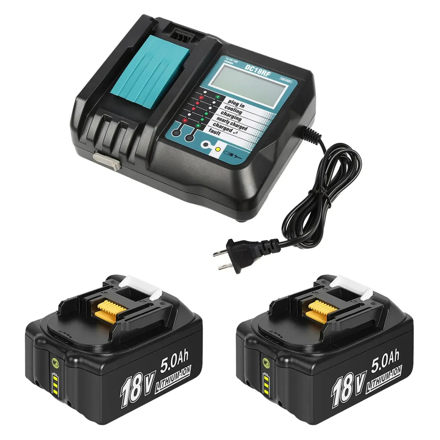 Amityke: Paquete de 2 baterías de iones de litio de 18 V y 5000 mAh con cargador