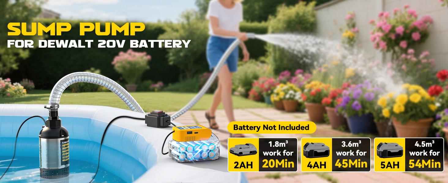 Cordless Submersible Water Pump Compatible with DeWalt 20V Battery(NO BATTERY!!), 1268GPH High Flow Sump Pump with 6.5ft Hose, for Swimming Pool Garden Draining fathers day gift