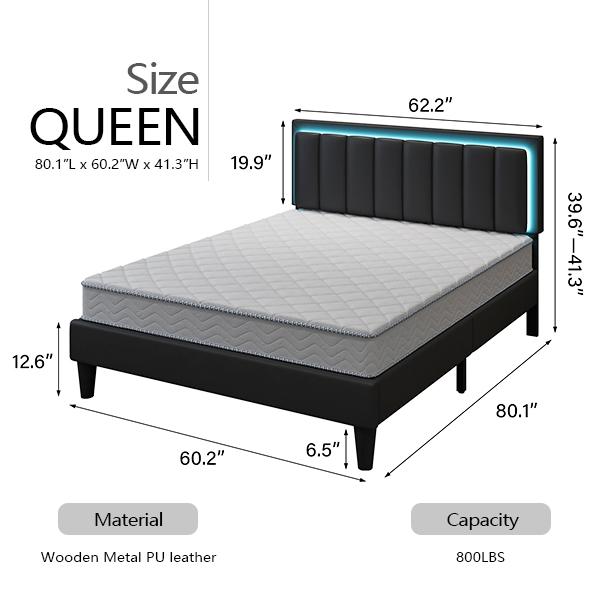 [SummerSale] HOMBCK Led Bed Frame, No Mattress, Soft Modern Bed Frame with Luxury Leather Headboard, APP Adiust the Light, No Box Spring Needed #home essentials#back to school Modern Bedroom Furniture Marshmallow Bed Frame
