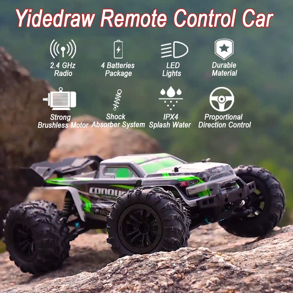 1:16 Full Scale RC Cars, 50 km/h 4WD Off-Road RC Truck with LED Front Lights and Rechargeable Batteries, High-Speed Drift Monster Truck, Perfect Birthday Gift for Kids Aged 8 and Up Remote Control Crawler Remote Control Kart