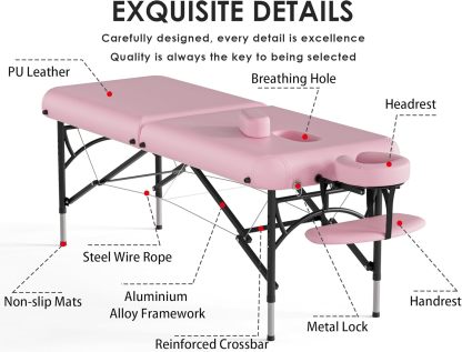 CLORIS - Mesa de masaje profesional de 84 pulgadas, portátil, de aluminio reforzado, con capacidad para hasta 1000 libras, 2 plegables, ligeras, para spa, salón, tatuaje, cama de masaje, altura