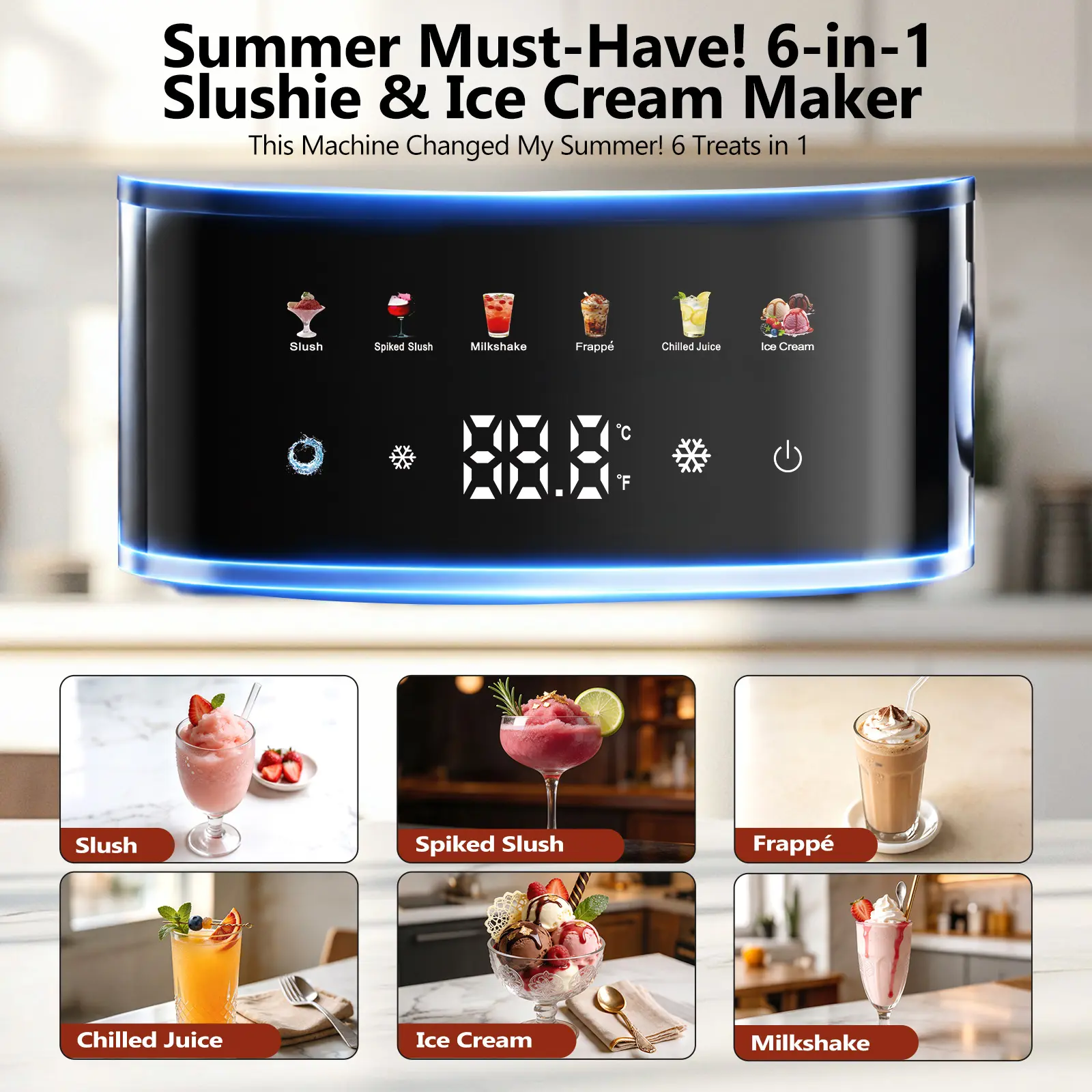 Máquina de granizados S1 para el hogar, no necesita hielo, máquina de bebidas congeladas con 6 preajustes inteligentes y capacidad de 40 oz, máquina de granizados de encimera para bebidas de verano, fiestas de barbacoa, batidos y frappés.