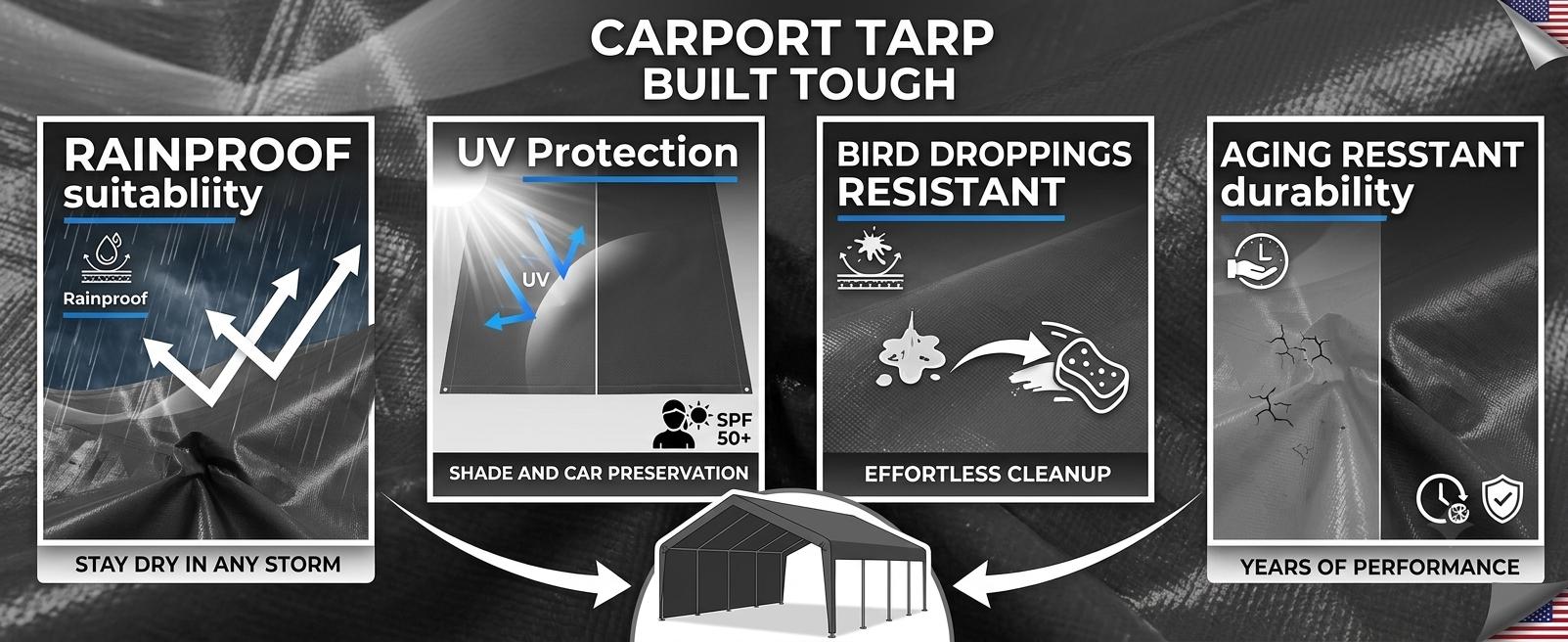 Walsunny Carport 12x20ft Outdoor Car Canopy Portable Garage, Heavy Duty Shed Tent Gazebo Port with Roll-up Ventilated Windows & Removable Sidewalls Shelter Storage Vehicle Party Moisture Prevention for Camp, Farm, Tool, Grey, Khaki, White,Durable Pvc
