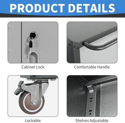 BIZOEIRON - clóset de almacenamiento de metal con ruedas, clóset de cochera con 1 puerta y 4 cajones, almacenamiento de herramientas rodantes, requiere montaje, color negro