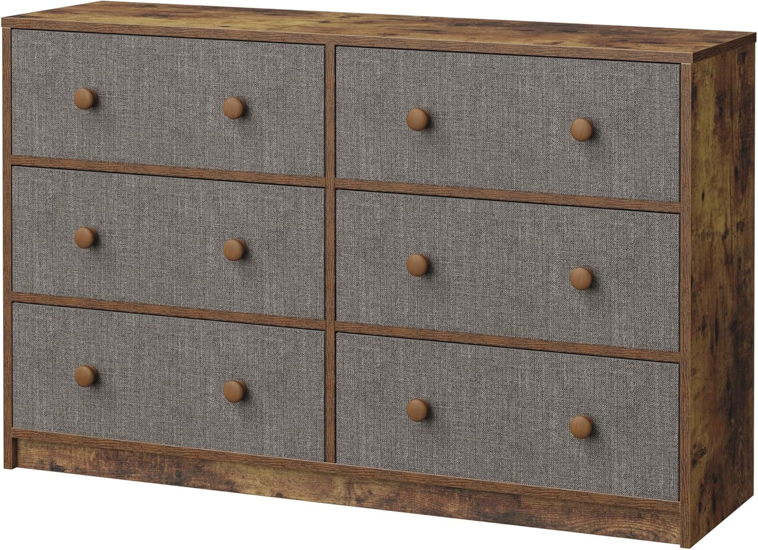 MU:4LIFE Cómoda Elegancia De 6 Cajones, Almacenamiento para Hogar Y Oficina, Organizador Cajonera De Estructura Madera y Cajones De Tela No Tejida y Cubiertas De MDF (Negro y Madera, 6 Cajones)