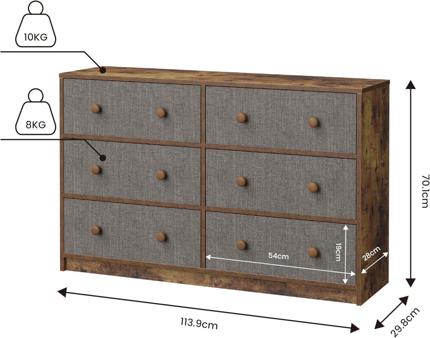 MU:4LIFE Cómoda Elegancia De 6 Cajones, Almacenamiento para Hogar Y Oficina, Organizador Cajonera De Estructura Madera y Cajones De Tela No Tejida y Cubiertas De MDF (Negro y Madera, 6 Cajones)