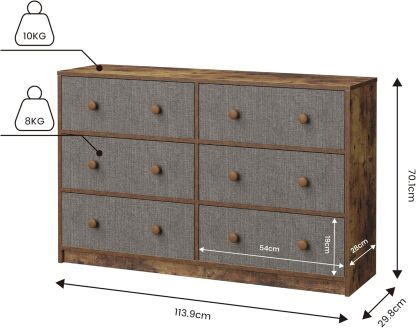 MU:4LIFE Cómoda Elegancia De 6 Cajones, Almacenamiento para Hogar Y Oficina, Organizador Cajonera De Estructura Madera y Cajones De Tela No Tejida y Cubiertas De MDF (Negro y Madera, 6 Cajones)