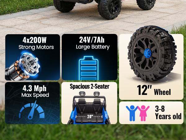 Outfunny 24V/12V Kids Ride on Truck, 4WD/2WD 2 Seater Electric Ride on Toys Car for Big Kids w/ Remote, 4x200W Motor