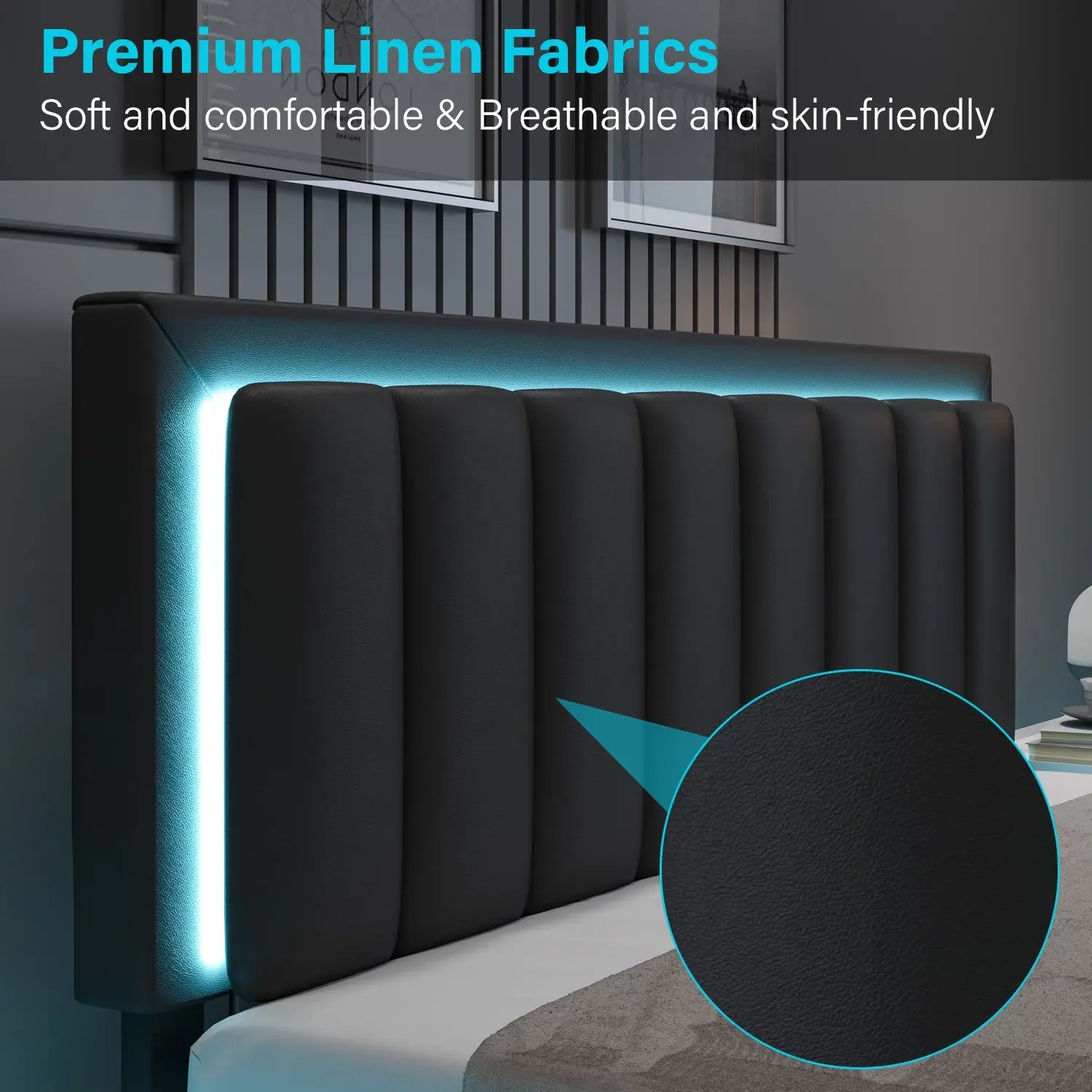 Estructura de cama HOMBCK con iluminación LED y cabecero de cuero de lujo