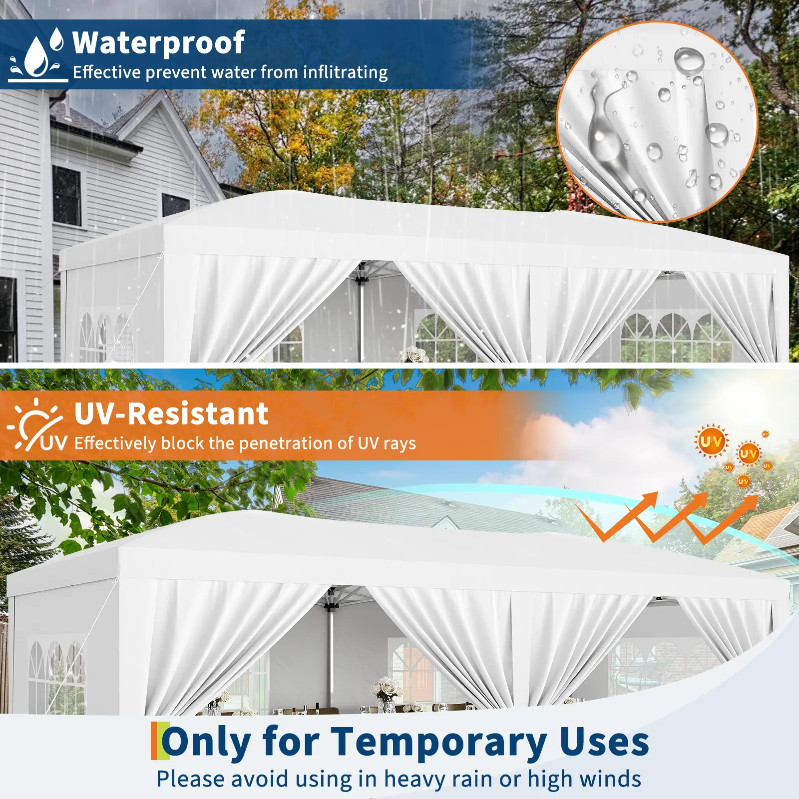 Carpa plegable resistente de 10x20 pies, tipo cenador impermeable.