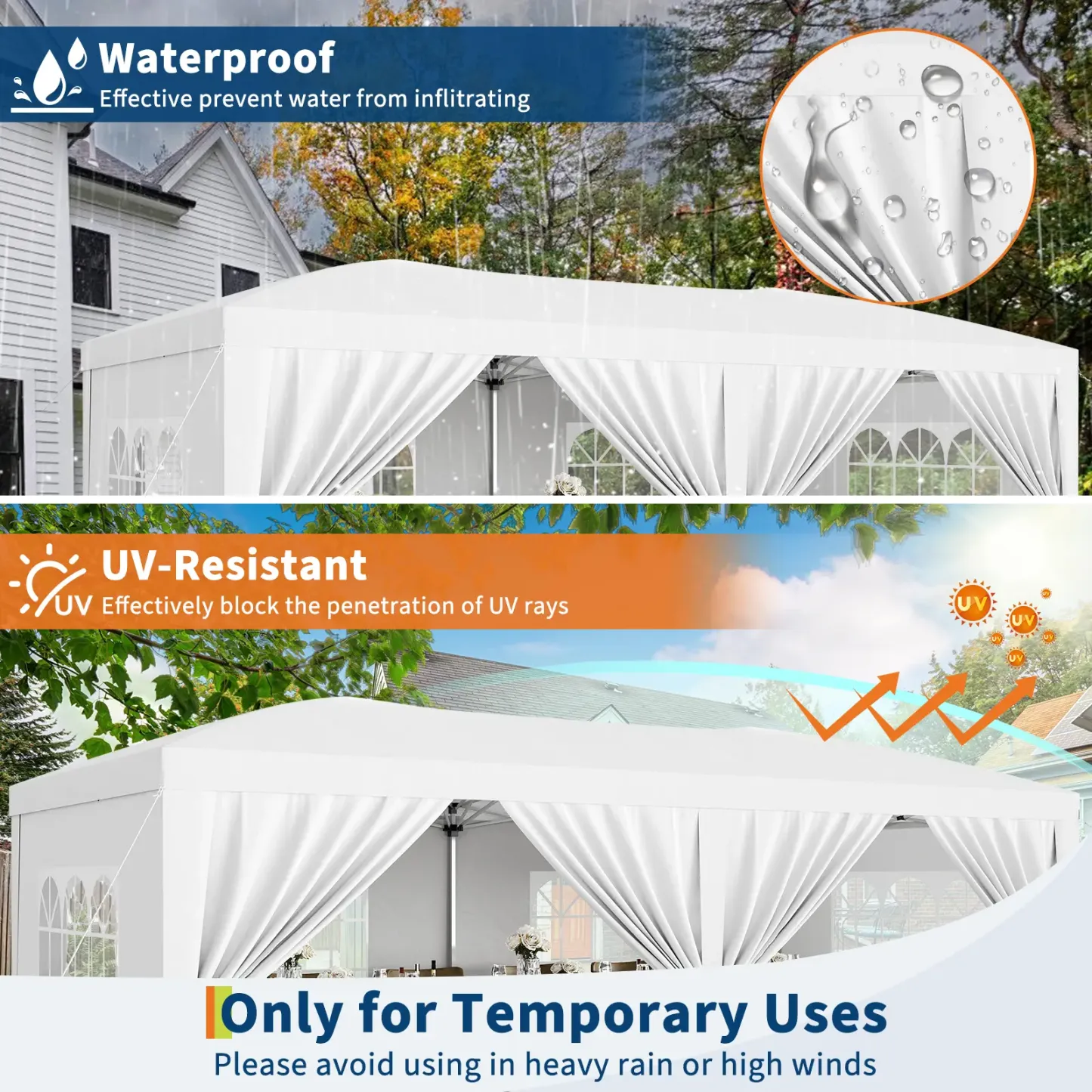 Carpa plegable resistente de 10x20 pies, tipo cenador impermeable.