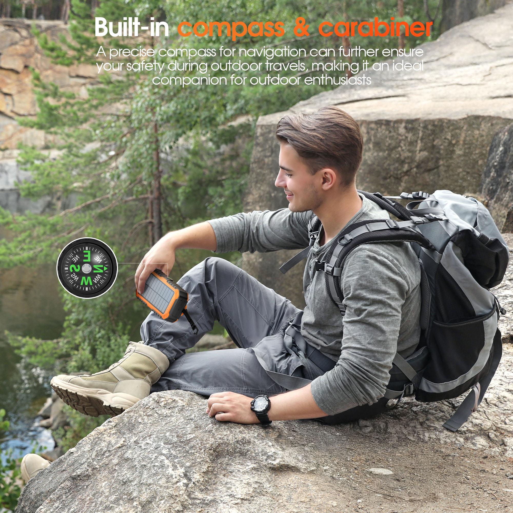 Diamuar Solar Charger Power Bank 40000mAh Built in 4 Cables and Hand Crank, Portable Charger 22.5W Fast Charger 6 Outputs & 4 Inputs External Battery Pack with Bright Flashlight and Compass