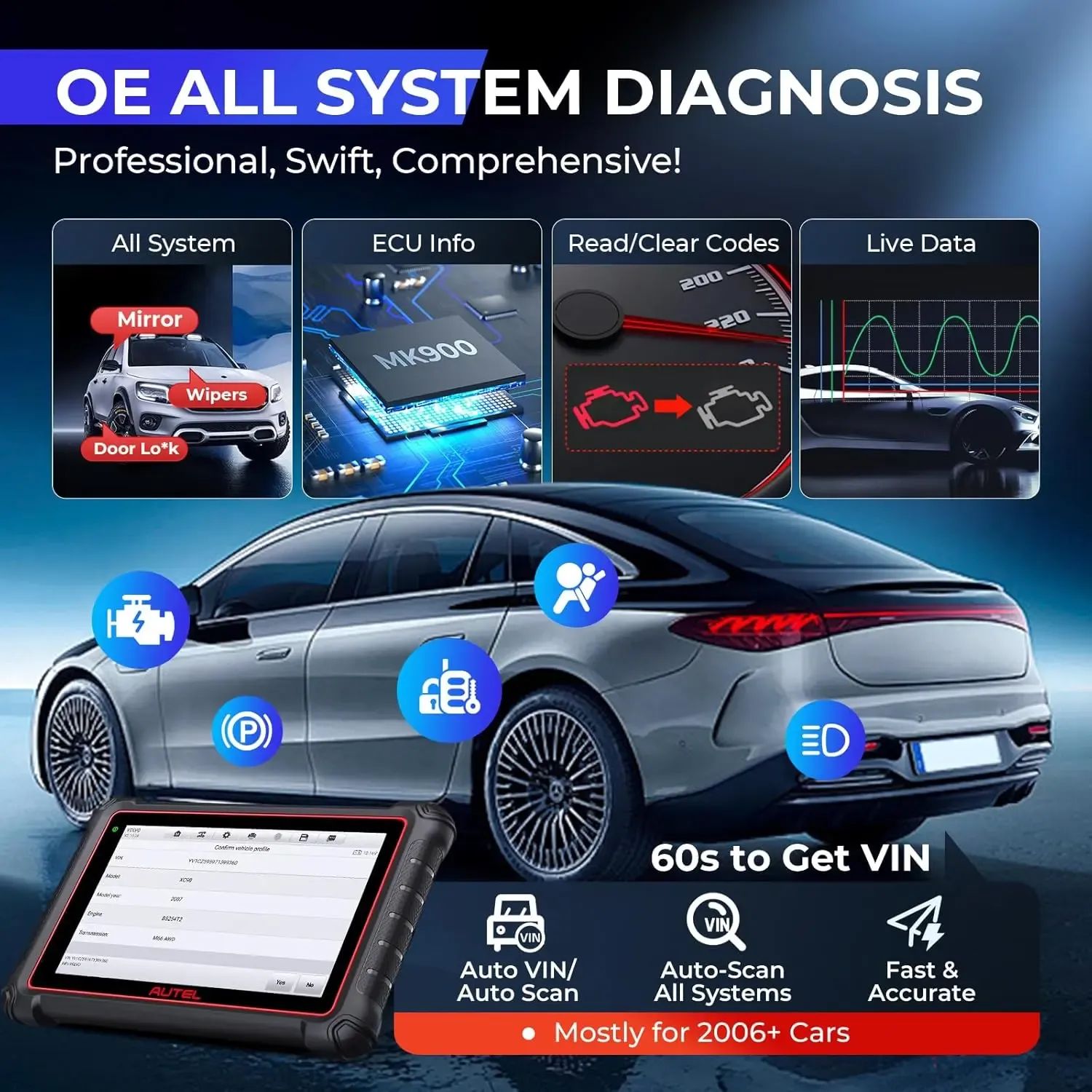 Escáner de diagnóstico para autos Autel MaxiCOM MK900 - Todos los sistemas