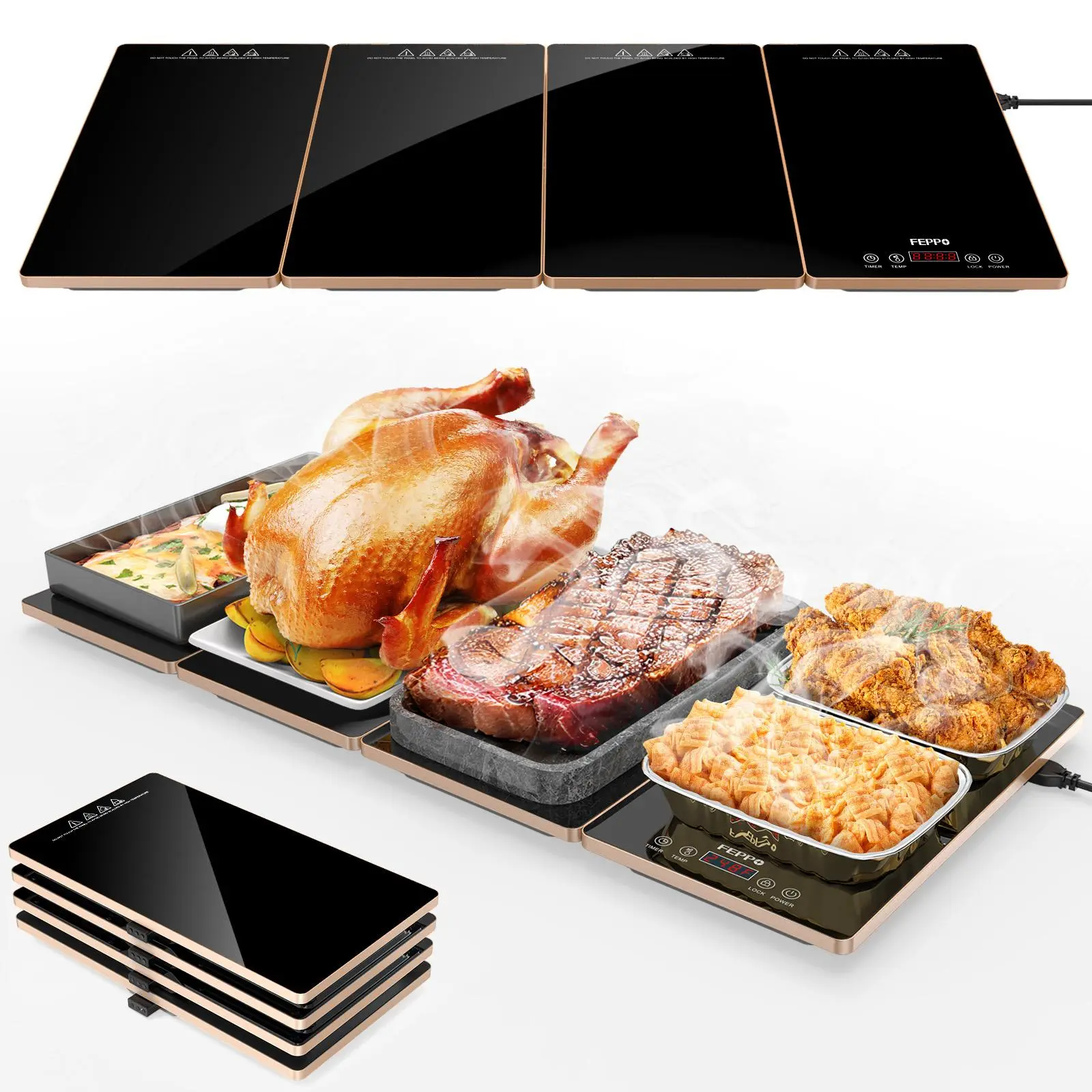 Bandeja calentadora eléctrica FEPPO: calentador de alimentos tipo bufé 4 en 1