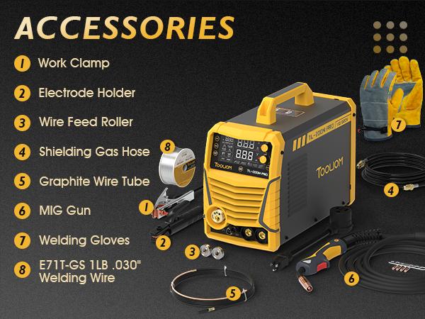 [fathersdaygift] TOOLIOM 200A Aluminum MIG Welder, 5-in-1 MIG/Flux MIG/Lift TIG/Stick/Spool Gun, 110/220V Dual Voltage Multifunctional Welding Machine