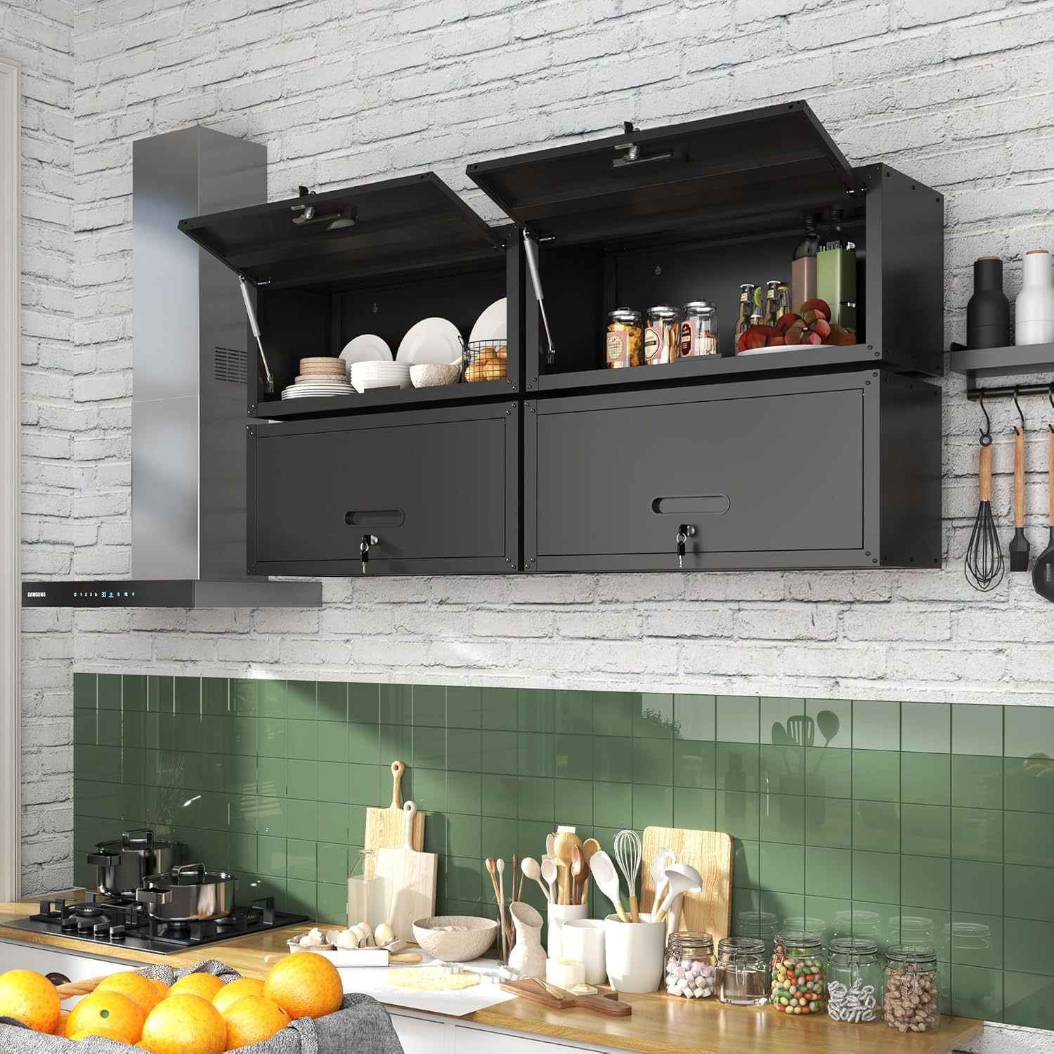 BIZOEIRON - clóset de almacenamiento de metal con ruedas, clóset de cochera con 1 puerta y 4 cajones, almacenamiento de herramientas rodantes, requiere montaje, color negro