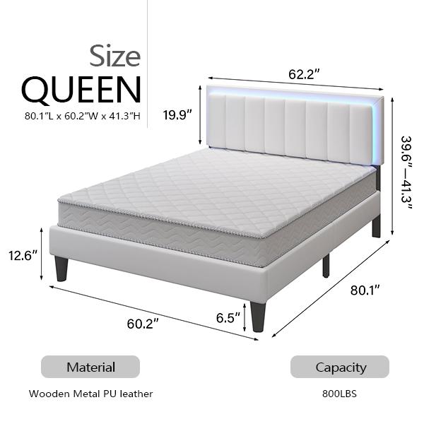 [SummerSale] HOMBCK Led Bed Frame, No Mattress, Soft Modern Bed Frame with Luxury Leather Headboard, APP Adiust the Light, No Box Spring Needed #home essentials#back to school Modern Bedroom Furniture Marshmallow Bed Frame
