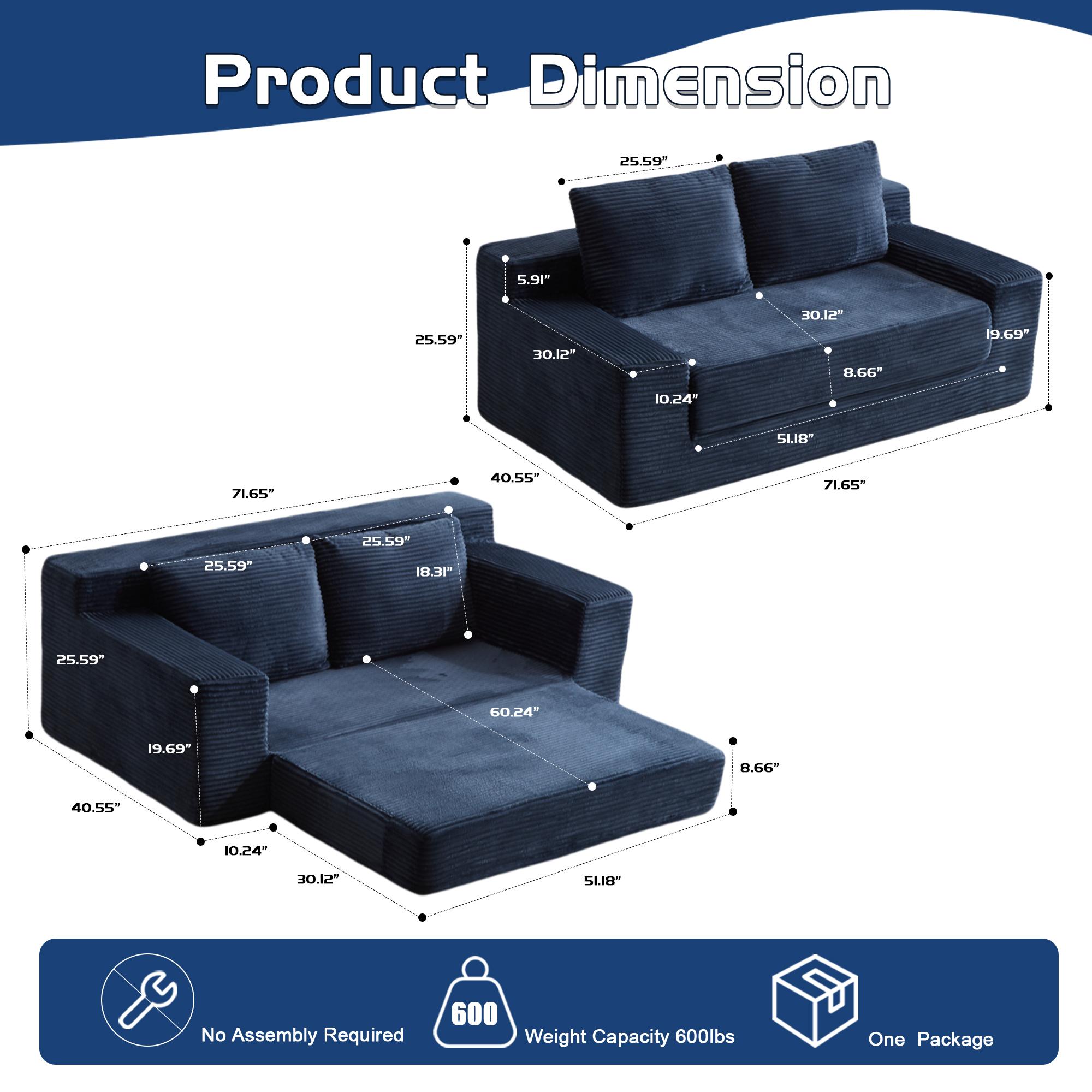 Convertible Sofa Bed,Sleeper Bed, 2-in-1 Foldable Curved Sleeper Sofa with Pillows for Living Room and Bedroom, High-Density Memory Foam