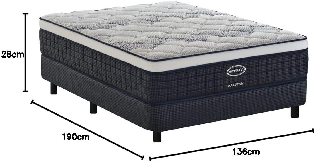 America| Colchon + Box| Individual| Halston| Sistema BONNELL| Ortopedico| Confort Medio| Hipoalergénico y Anti ácaros| 32 cm. de Altura| Garantía 5 años
