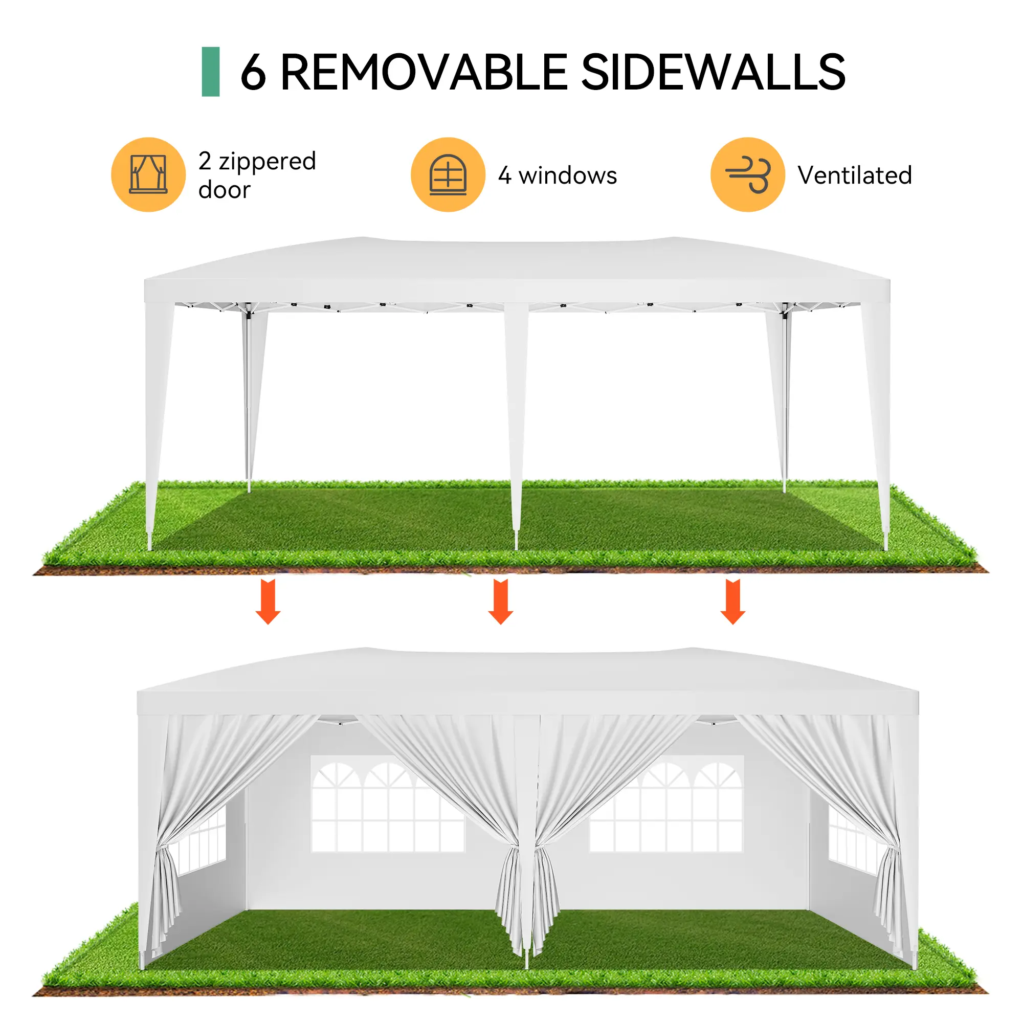 Carpa plegable resistente de 10x20 pies, tipo cenador impermeable.