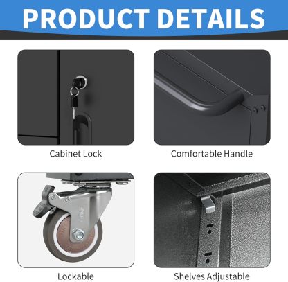 BIZOEIRON - clóset de almacenamiento de metal con ruedas, clóset de cochera con 1 puerta y 4 cajones, almacenamiento de herramientas rodantes, requiere montaje, color negro