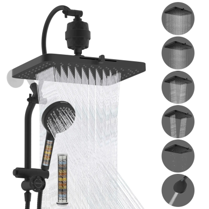 Conjunto de cabezal de ducha fijo cromado mejorado Hibbent - Ducha de lluvia de alta presión de fácil acceso de 13'', cabezal de ducha fijo de 5 chorros, ducha de mano de 10 modos, brazo de extensión de 12'', desviador de 4 vías, manguera de 71'', soporte
