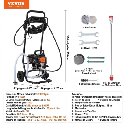 ⭐⭐Pulverizador vertical sin aire – 3000 PSI / 750 W, apto para pintar paredes interiores y exteriores, muebles y vallas | Pulverizador de mano con manguera(Garantía de 3 años)