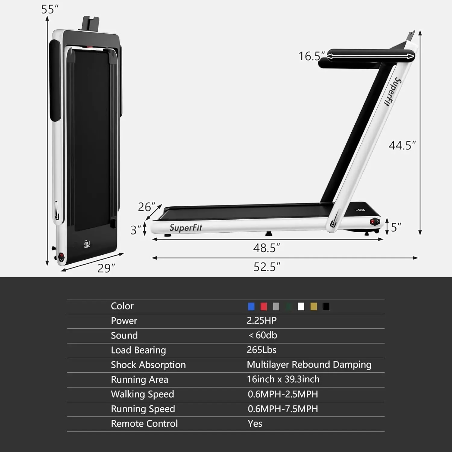 Cinta de correr 2 en 1 COSTWAY, cinta plegable para caminar a 7.5 MPH con aplicación inteligente y control remoto, monitor LED con Bluetooth, máquina para correr compacta ideal para espacios reducidos, cinta de correr plegable y portátil que cabe debajo d