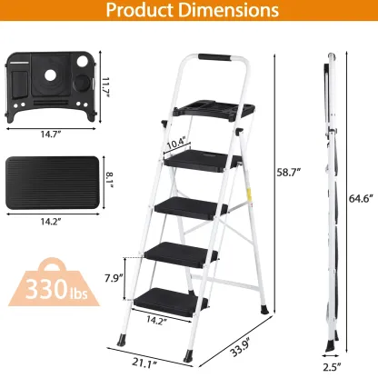 Escalera plegable de acero Summerwins de 5, 4 o 3 peldaños con escalones anchos antideslizantes