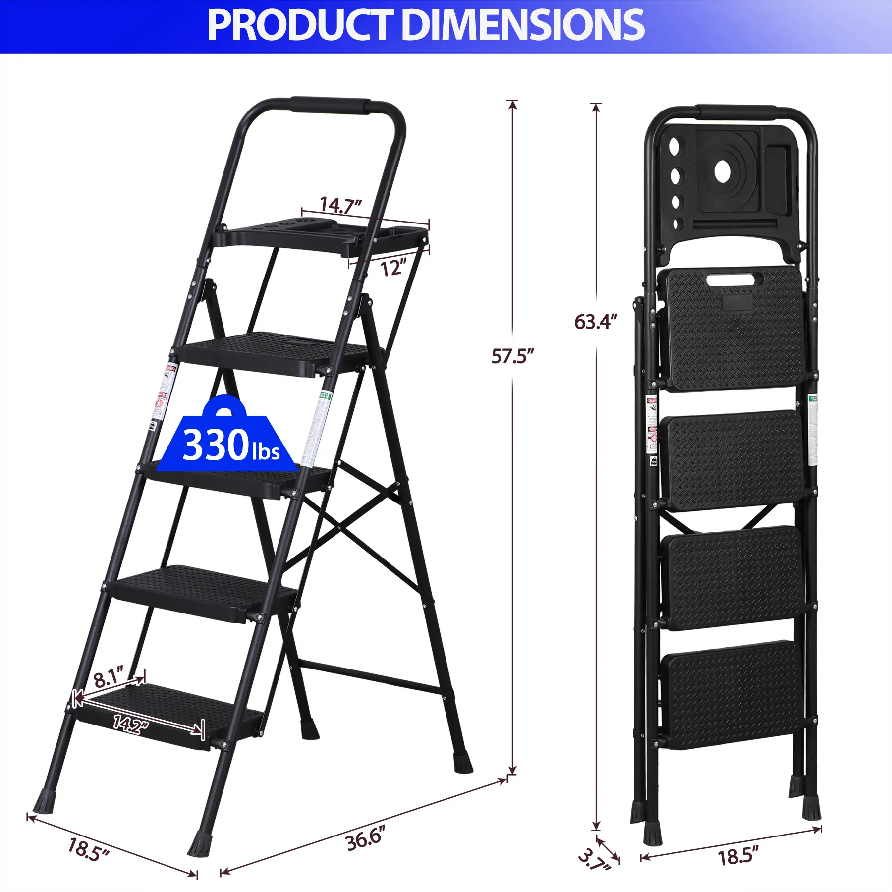 Escalera plegable de acero Summerwins de 5, 4 o 3 peldaños con escalones anchos antideslizantes