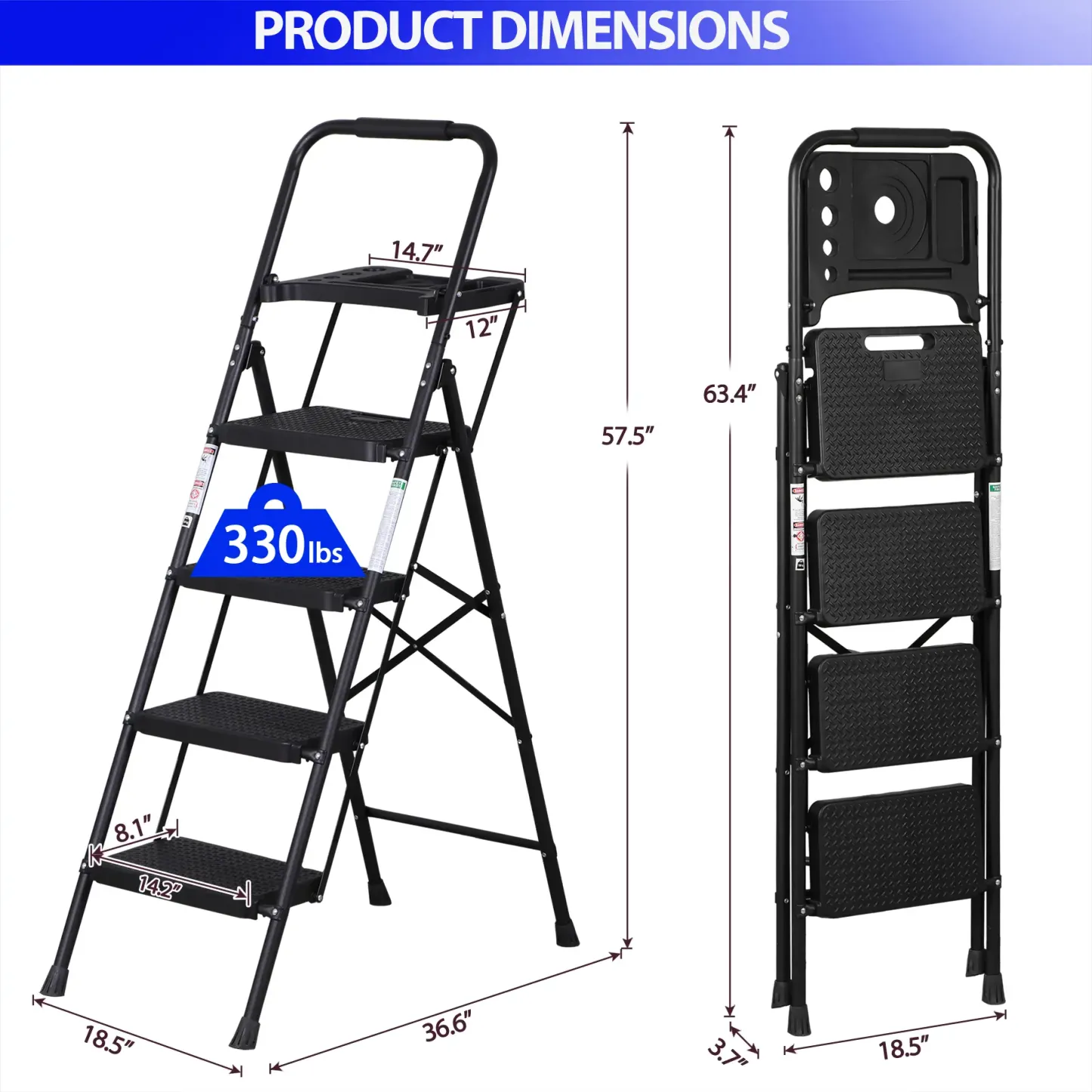 Escalera plegable de acero Summerwins de 5, 4 o 3 peldaños con escalones anchos antideslizantes