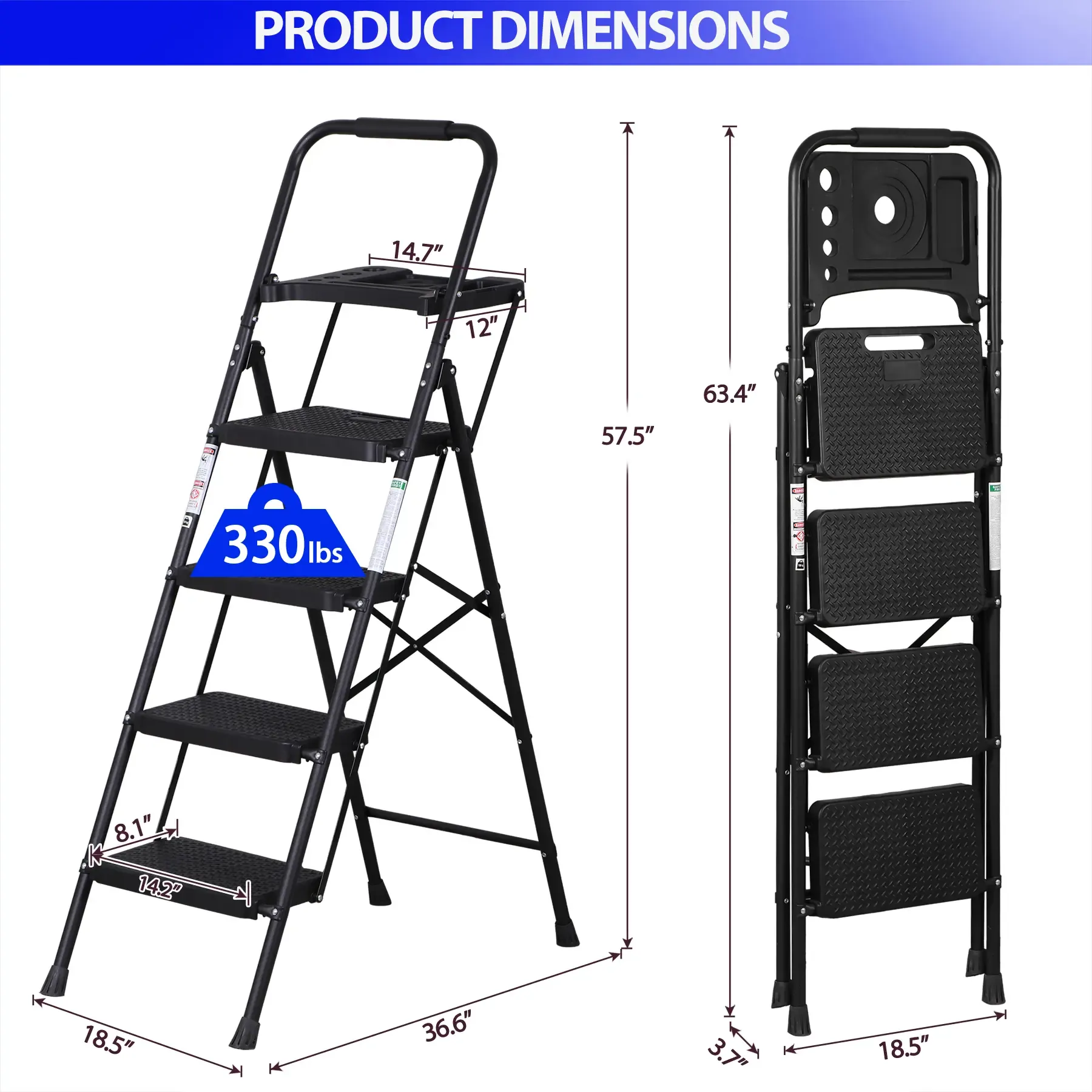 Escalera plegable de acero Summerwins de 5, 4 o 3 peldaños con escalones anchos antideslizantes