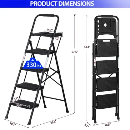 Escalera plegable de acero Summerwins de 5, 4 o 3 peldaños con escalones anchos antideslizantes